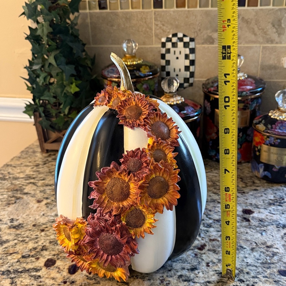 MacKenzie-Childs Black and White Pumpkin with Sunflowers